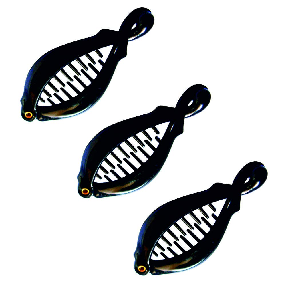 WESTEND Fishtail Banana Hair Clip For Women Set of 3 Black 556