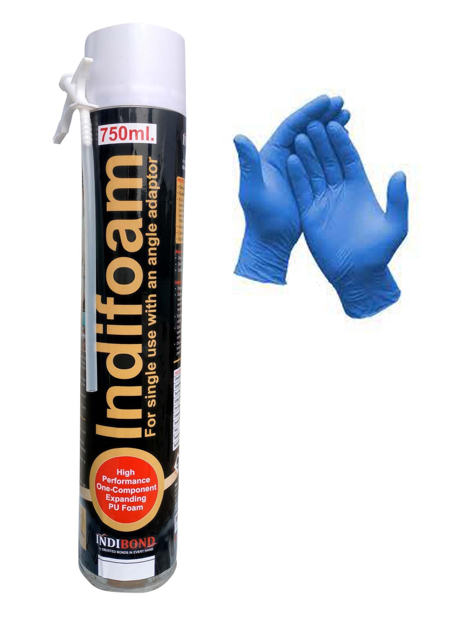 Indifoam PU Foam Sealants Multipurpose Expandable PU Foam Insulation Sealant Spray for Window, Tile, Door & AC Gaps (750ml) with Gloves Pair