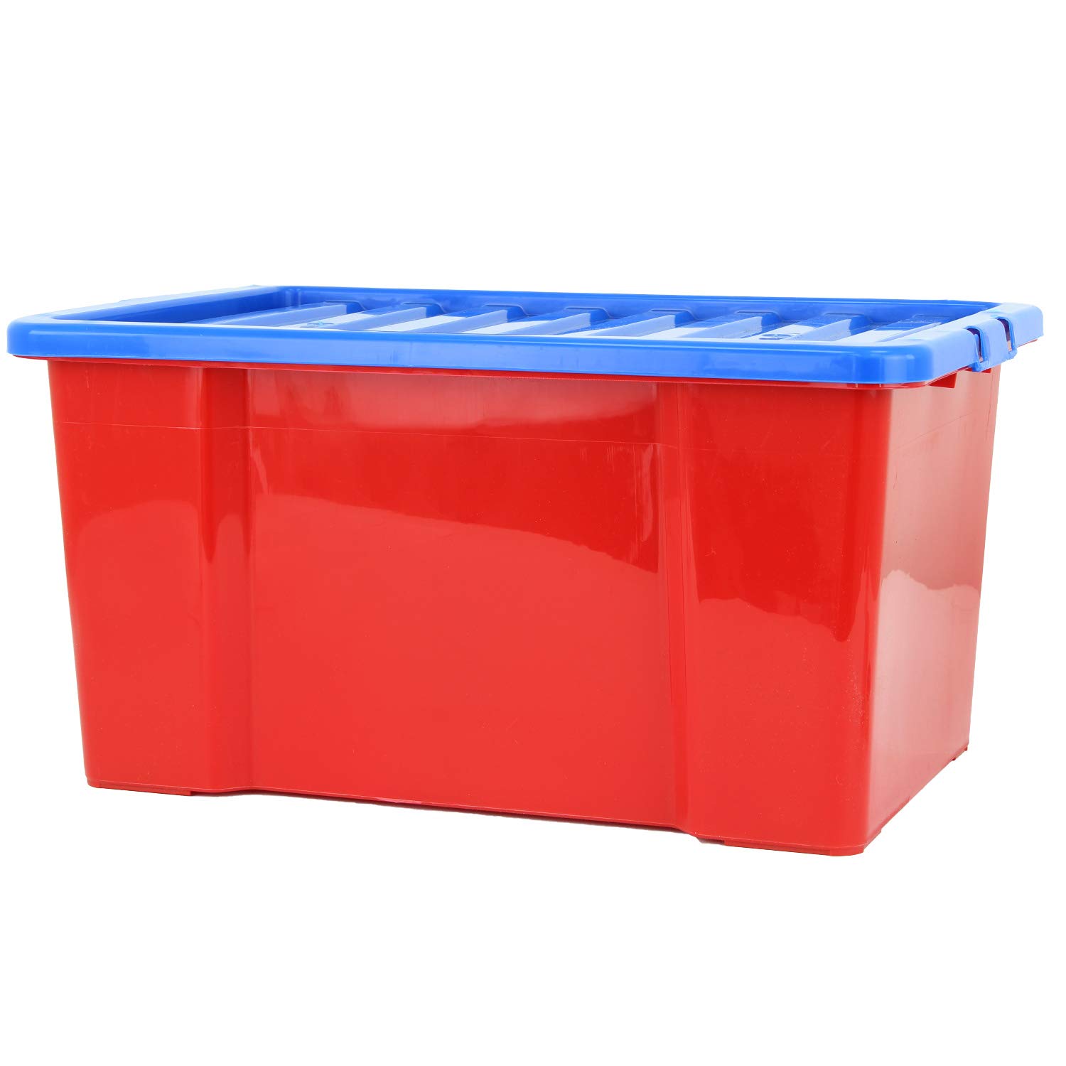 50L Plastic Coloured Storage Boxes Container Drawer Lid Wardrobe Shoes Kids Toys (1 Red)