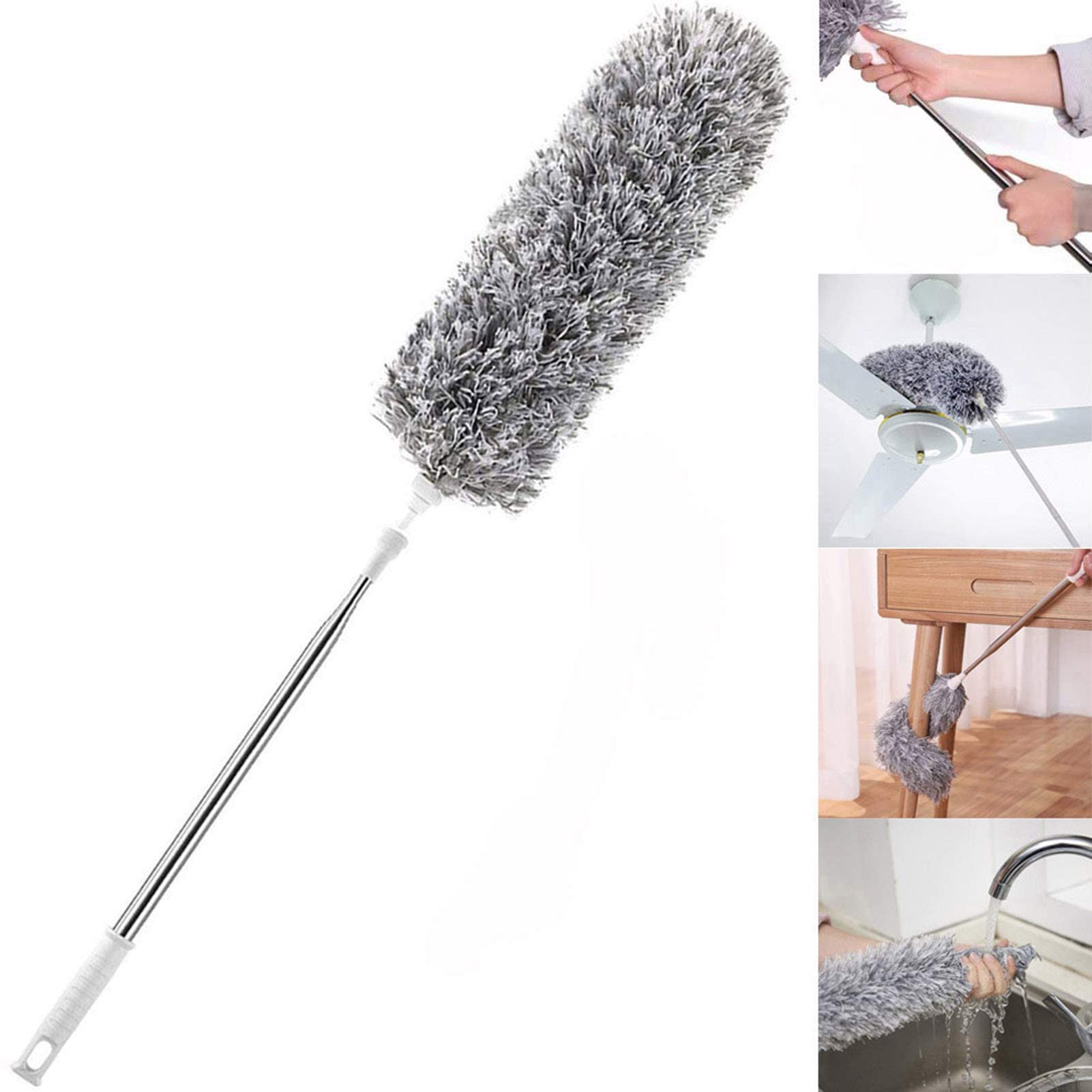 OMIRA Feather Duster, Improved Long Pole Duster (30 to100 inches), Microfiber Bendable Head & Scratch-Resistant Hat for Clean home, Ceiling Fan, High Ceiling, Blinds, Furniture & Car