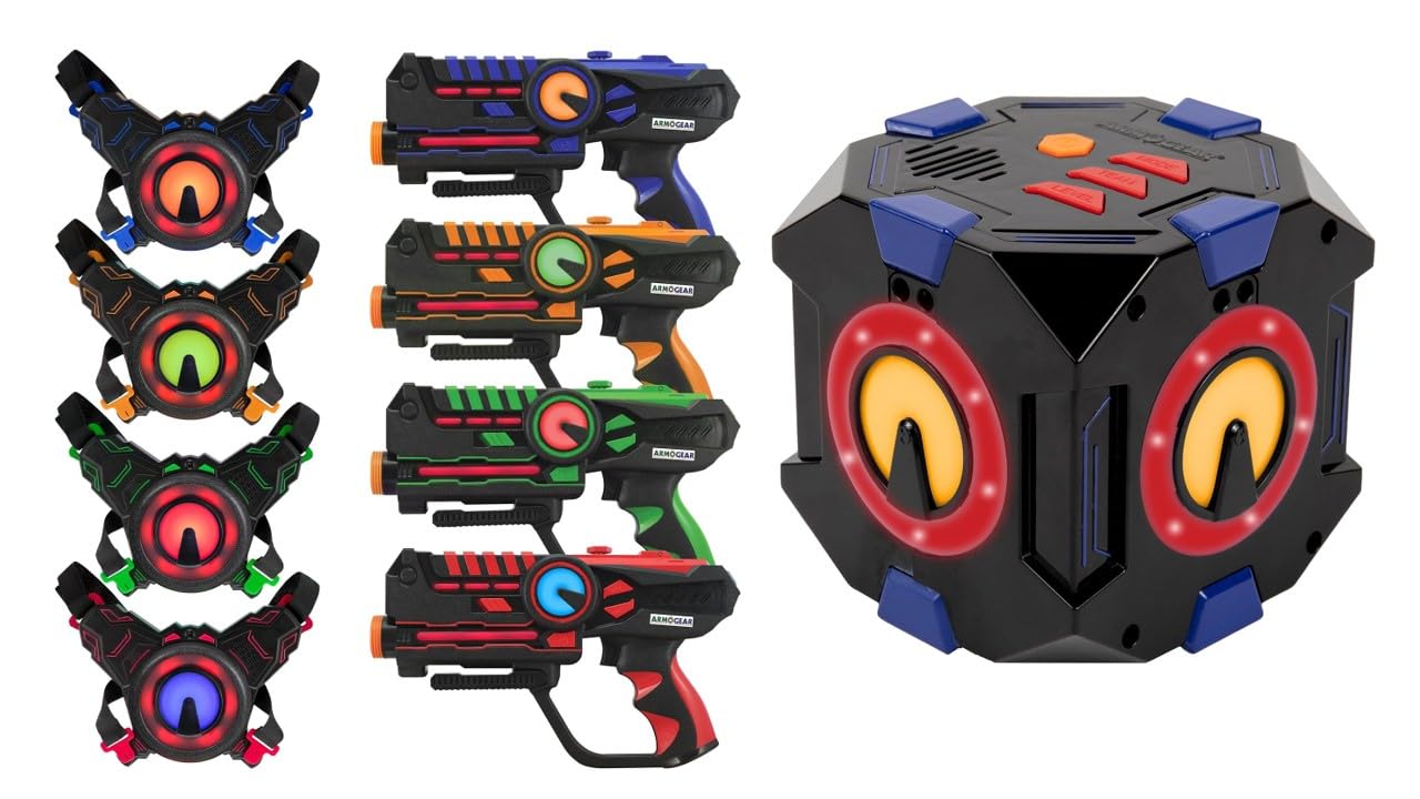 ArmoGear Laser Tag Guns with Vests Set of 4 and Sentry | 3 Games in 1 | Add-On Item Laser Tag Sets