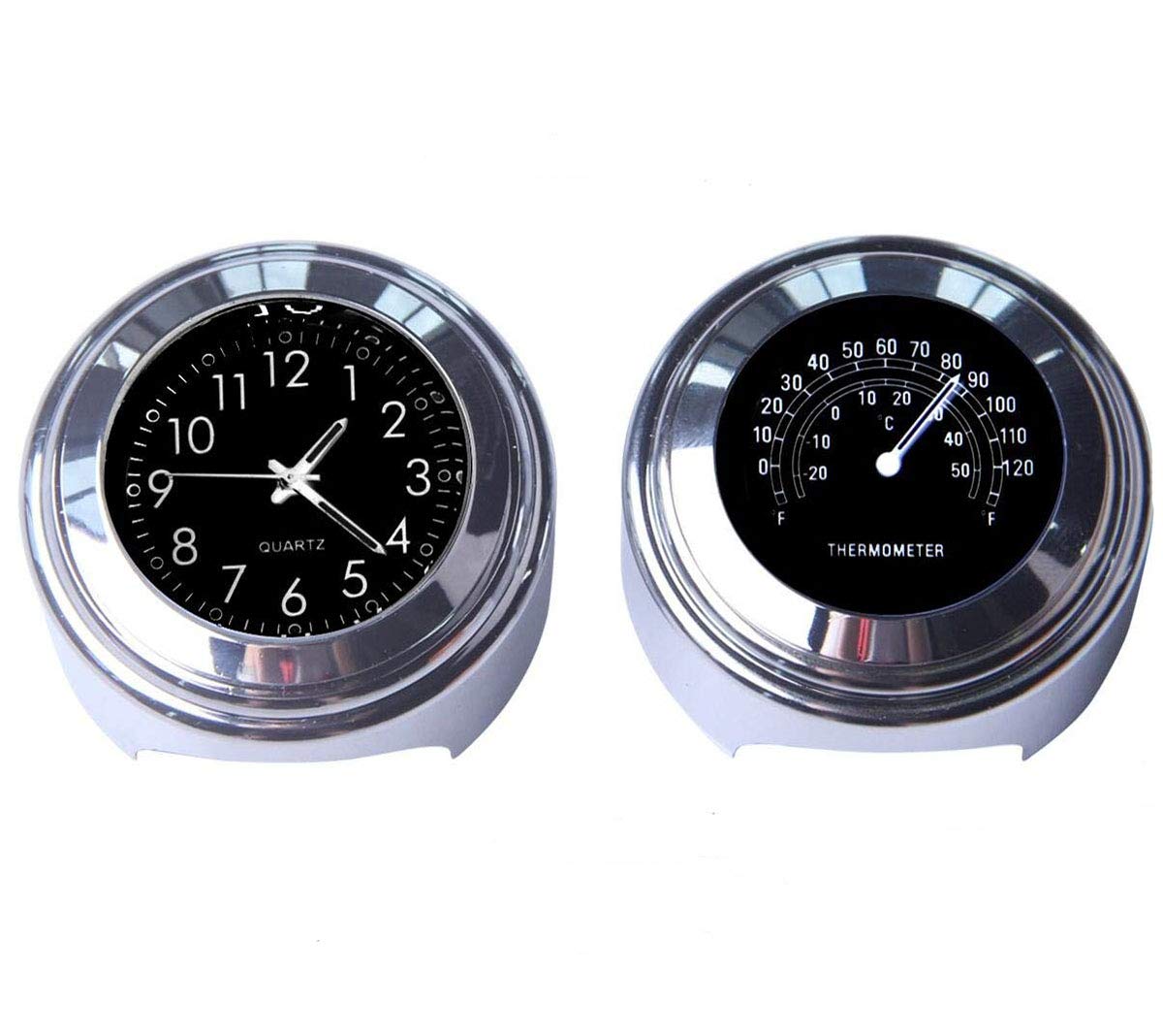 MASO2pcs 7/8 Inch Motorcycle Handlebar Clock and Thermometer Universal Waterproof Motorcycle Handlebar Clock (Black)