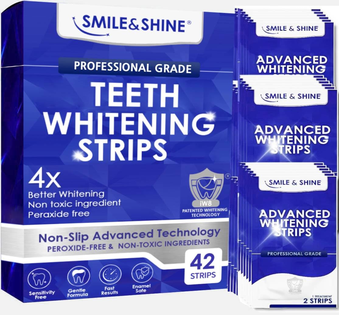 Professional Teeth Whitening Strips - Safe for Enamel - Non Sensitive Teeth Whitening - Peroxide-Free Strips for Gentle Whitening Without Any Harm - Dentist Approved Pack of (42)