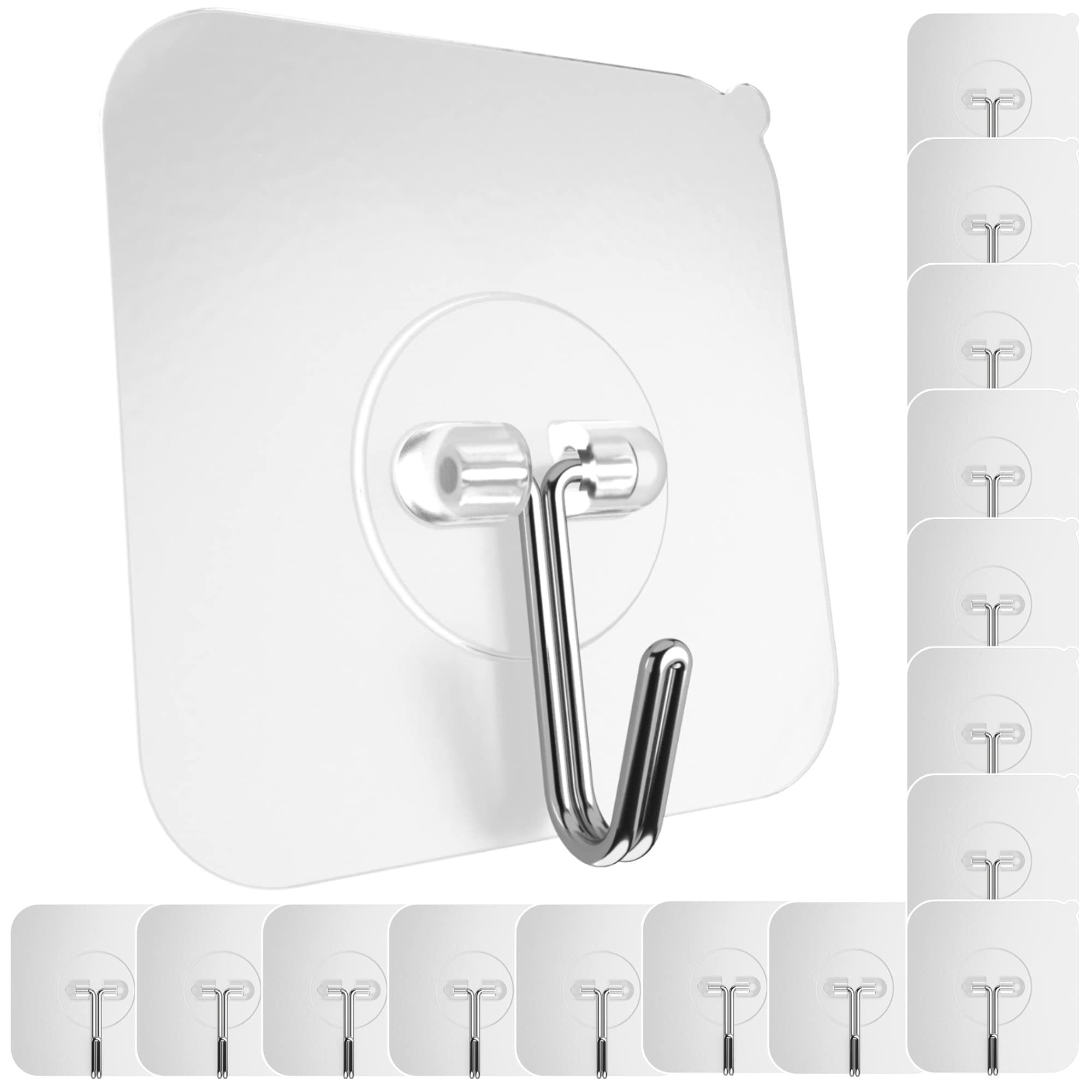 GLUIT Adhesive Hooks for Hanging Heavy Duty Wall Hooks 22 lbs Self Adhesive Towel Hook Waterproof Transparent Hooks for Keys Bathroom Shower Outdoor Kitchen Door Home Improvement Sticky Hooks 20 Pack