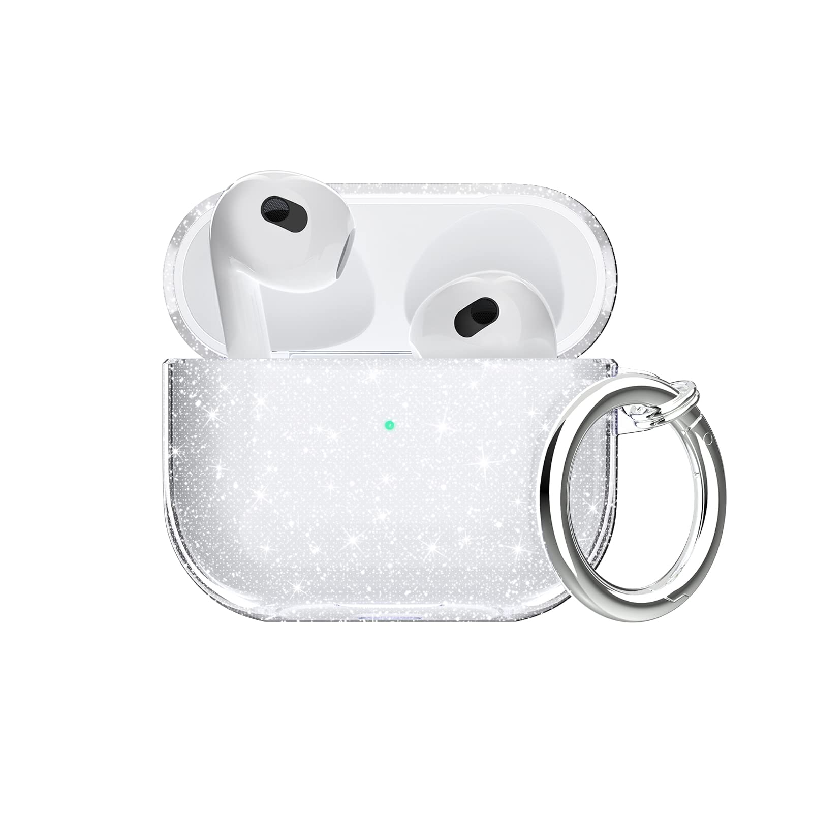 Aircawin for Airpods 3 Case Clear Glitter,Sparkle Bling Clear Case for Airpods 3rd Generation Case Cover 2021,Full Protective Shockproof Soft TPU Case for Airpods 3 Charging Case with Carabiner-Clear