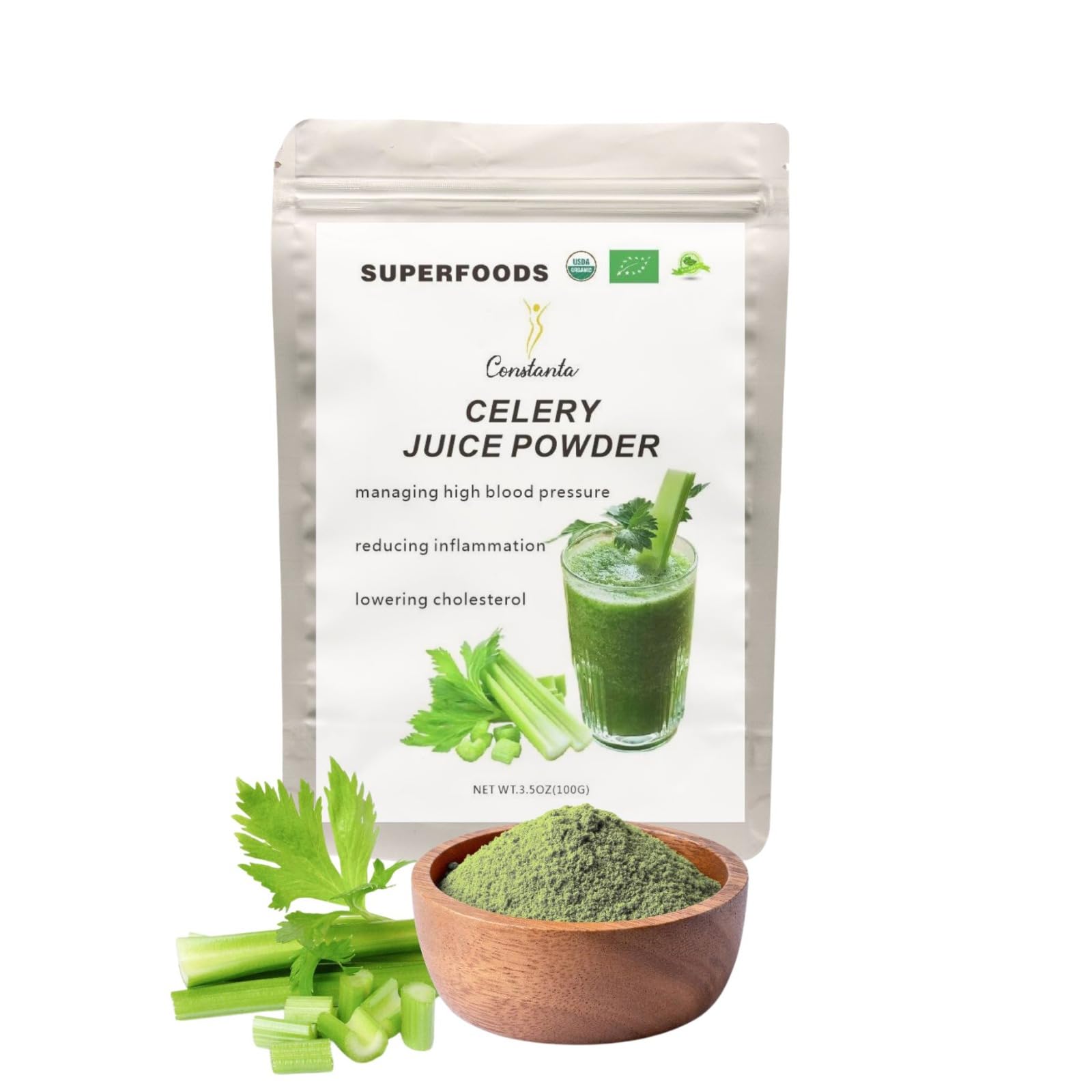 Constanta Organic Celery Juice Powder 100 G | managing high blood pressure | Reducing inflammation | Lowering Cholesterol