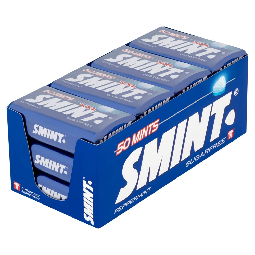 Smint XL Peppermint - Extra-large sugar-free mints - Long-lasting freshness anytime and anywhere - Gluten-free and vegan, 12-tin multipack (50 mints per tin)