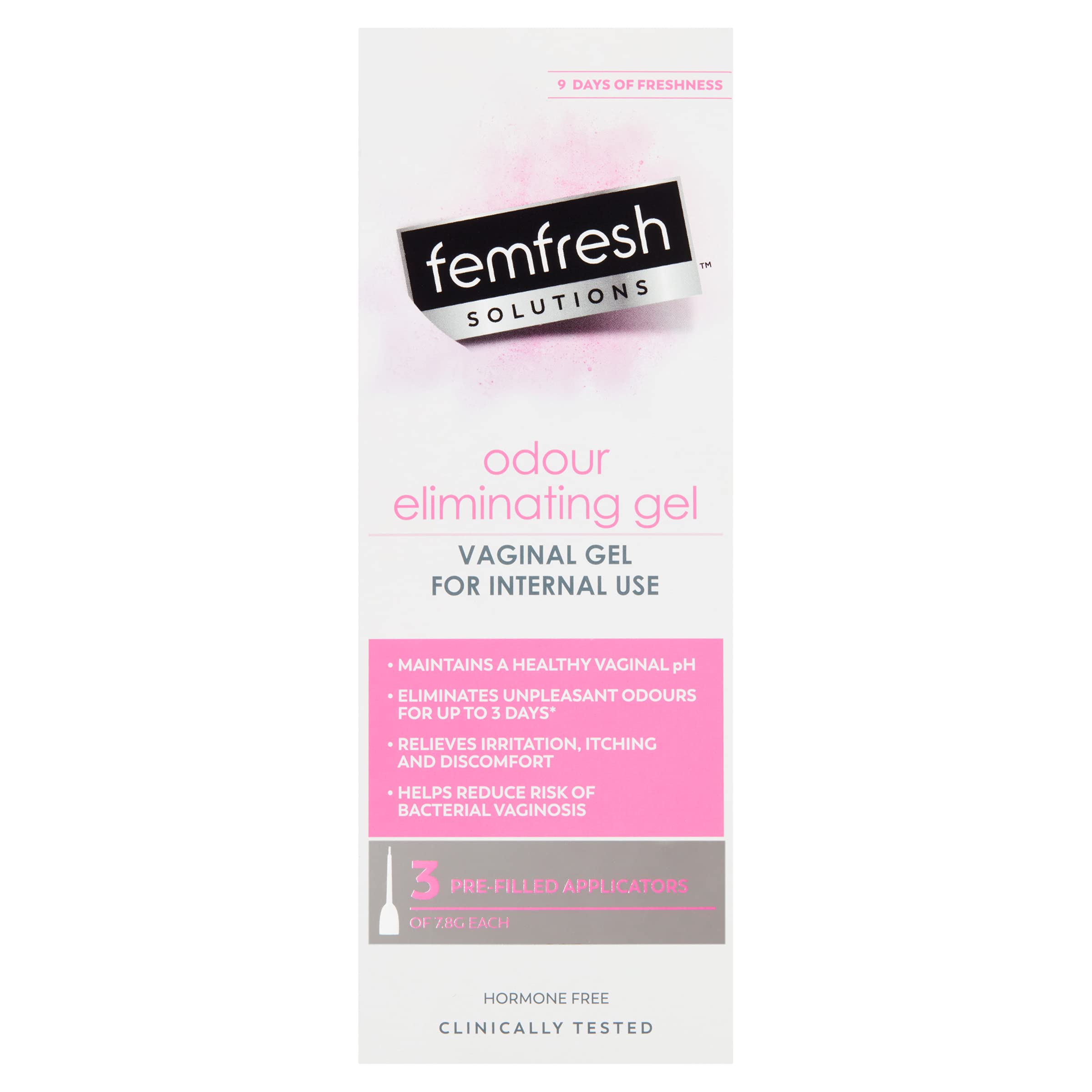 Femfresh Solutions Odour Eliminating Gel, pH Balancing Treatment for Vaginal Discomfort, 3 x 78g Pre-Filled Applicators