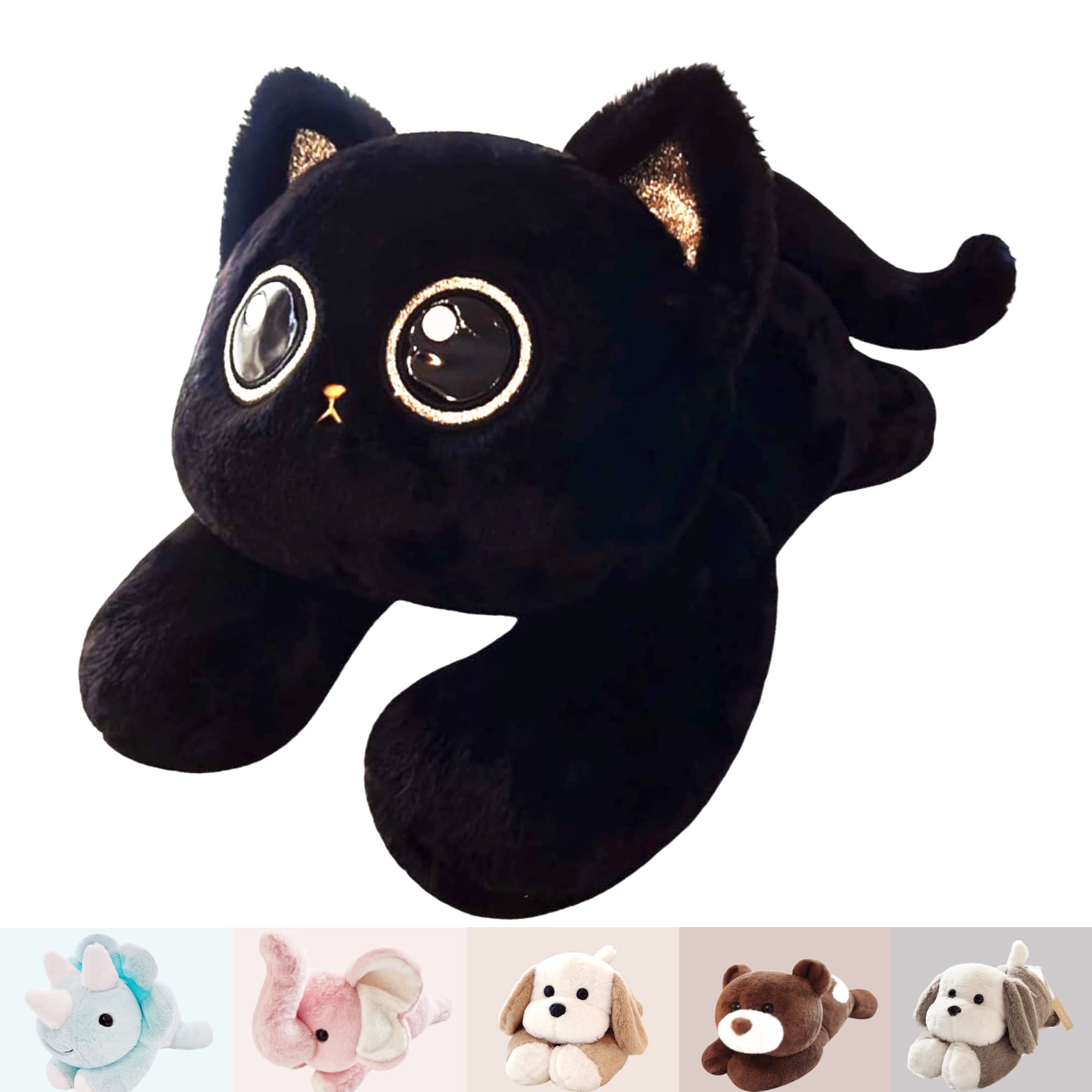 uoozii 20" | 4 Pounds Black Cat Weighted Stuffed Animals with Unscented Microwavable Heating Pad, Cute Coolable Heatable Weighted Plush Warm Gift for Kids & Adults