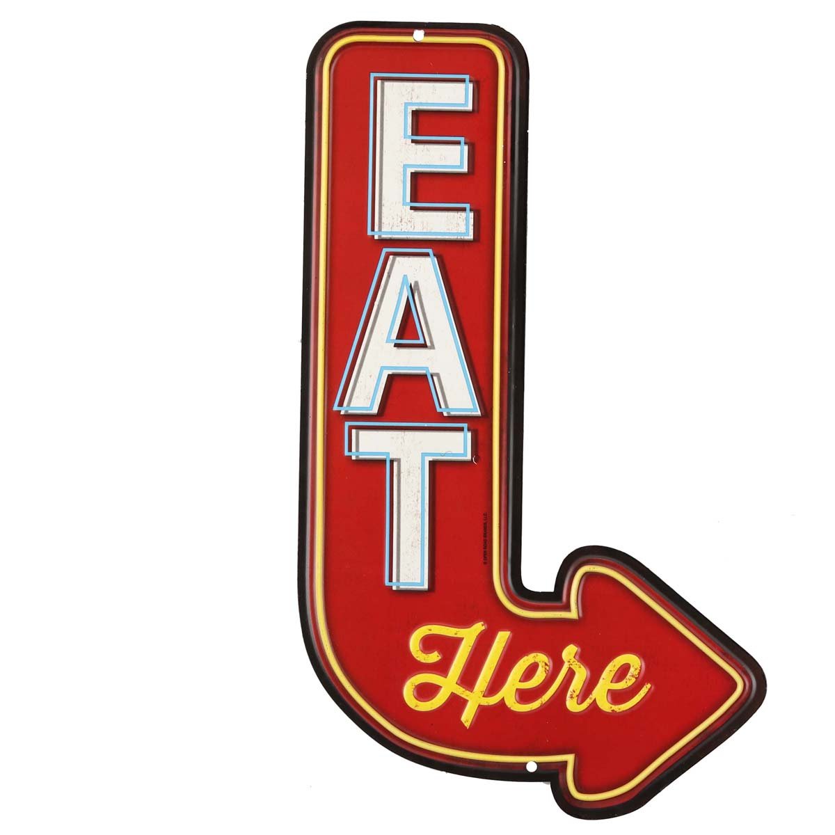 Eat Here Arrow Embossed Metal Sign - Vintage Diner Sign for Kitchen or Man Cave