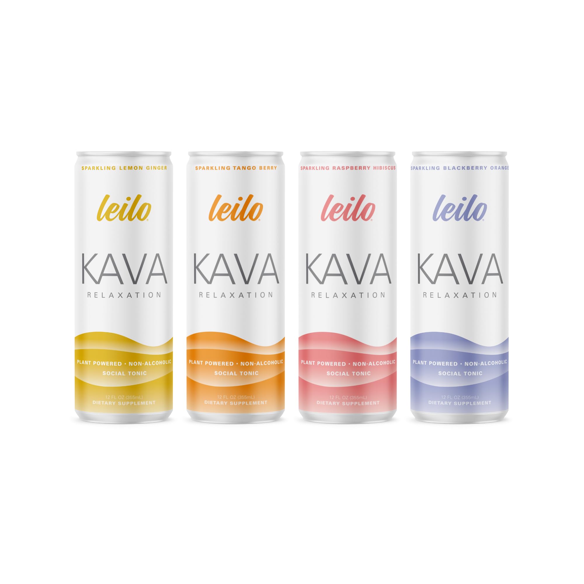 Leilo Calm in a Can | Sparkling Relaxation Drink with Kava | All Natural & Gluten Free | Sunset Variety, 12 ounce, Pack of 12 | Packaging May Vary