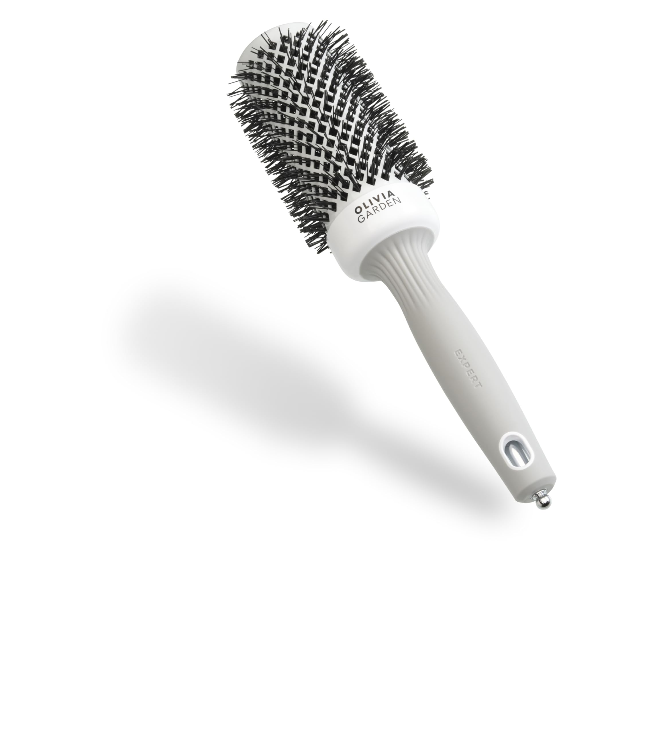 Olivia GardenExpert Blowout Shine – White & Grey - 45 - Ceramic Coated Round Brush for Smooth Blowout, Frizz-Free Hair & Radiant Shine