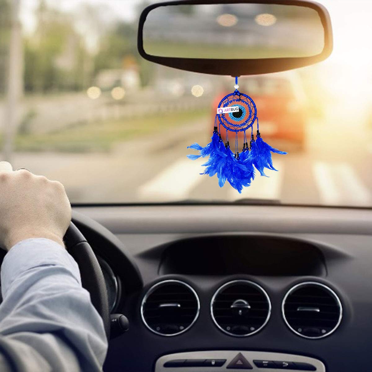 Small Evil Eye Car Dream Catcher for Car Dashboard Hanging/Decorative Showpiece for Positive Energy and Good Vibe (Evil Eye)