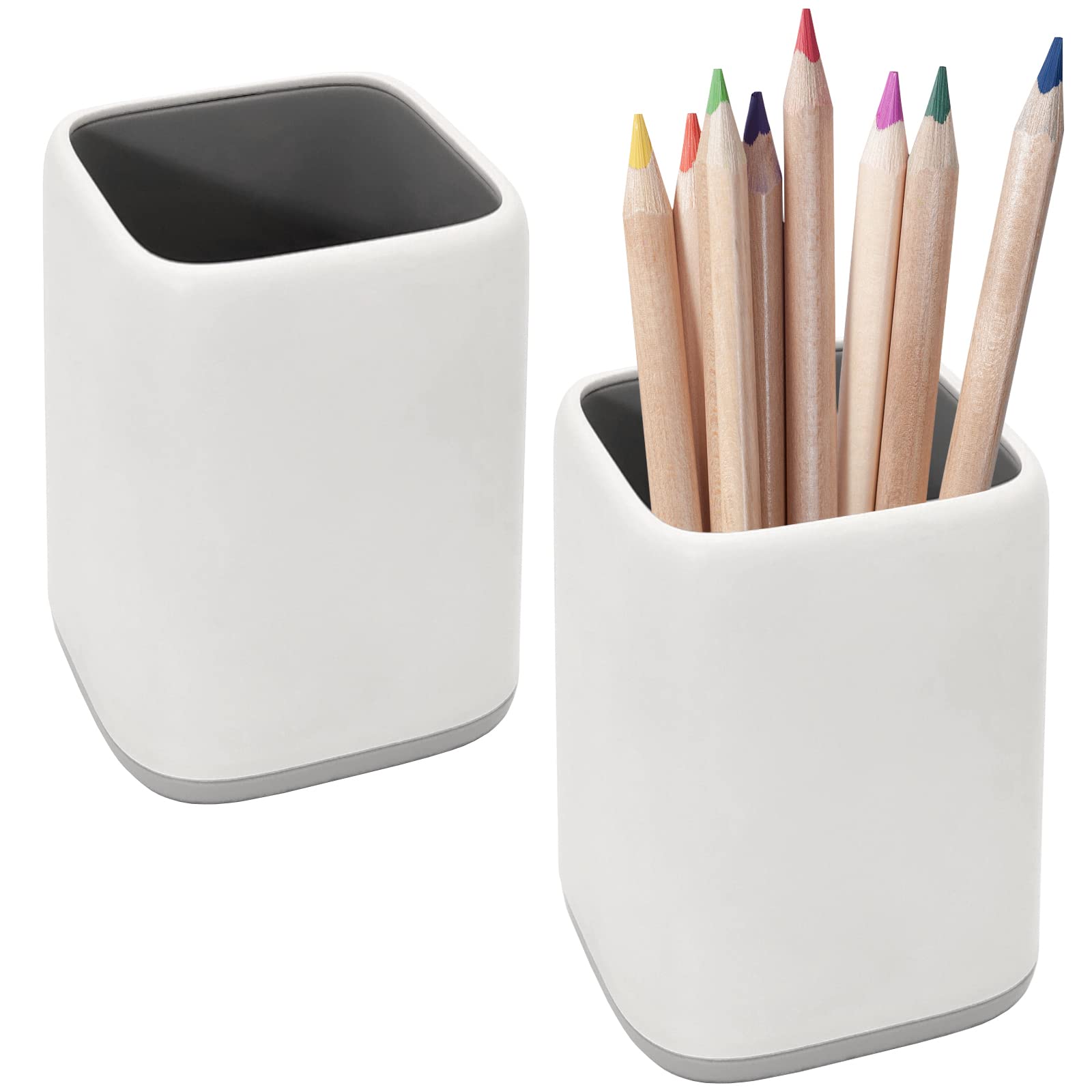 2 Pack Desk Pen Holder,Two-Tone Cute Pen Cup Makeup Brush Holder,Durable Desktop Organizer Pencil Holder for Desk,Vanity Table,Office Supplies (Gray)