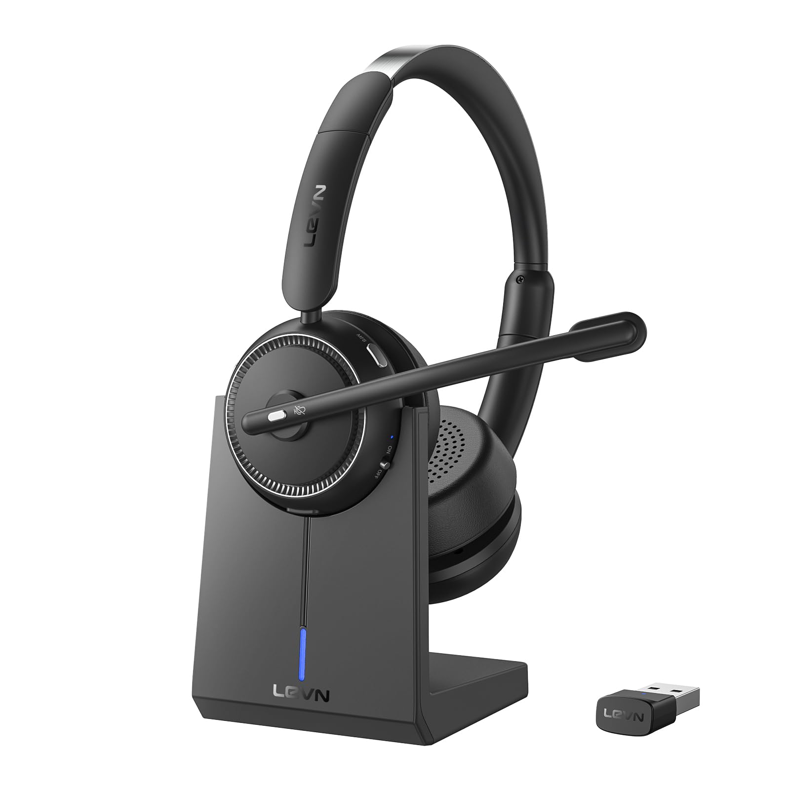 LEVN [2024 Version Wireless Headset with Mic for Work, Bluetooth Headset with Microphone (AI Noise Cancelling), Wireless Headset for Work from Home/Office/Call Center/PC/Computer/Laptop/Teams/Zoom