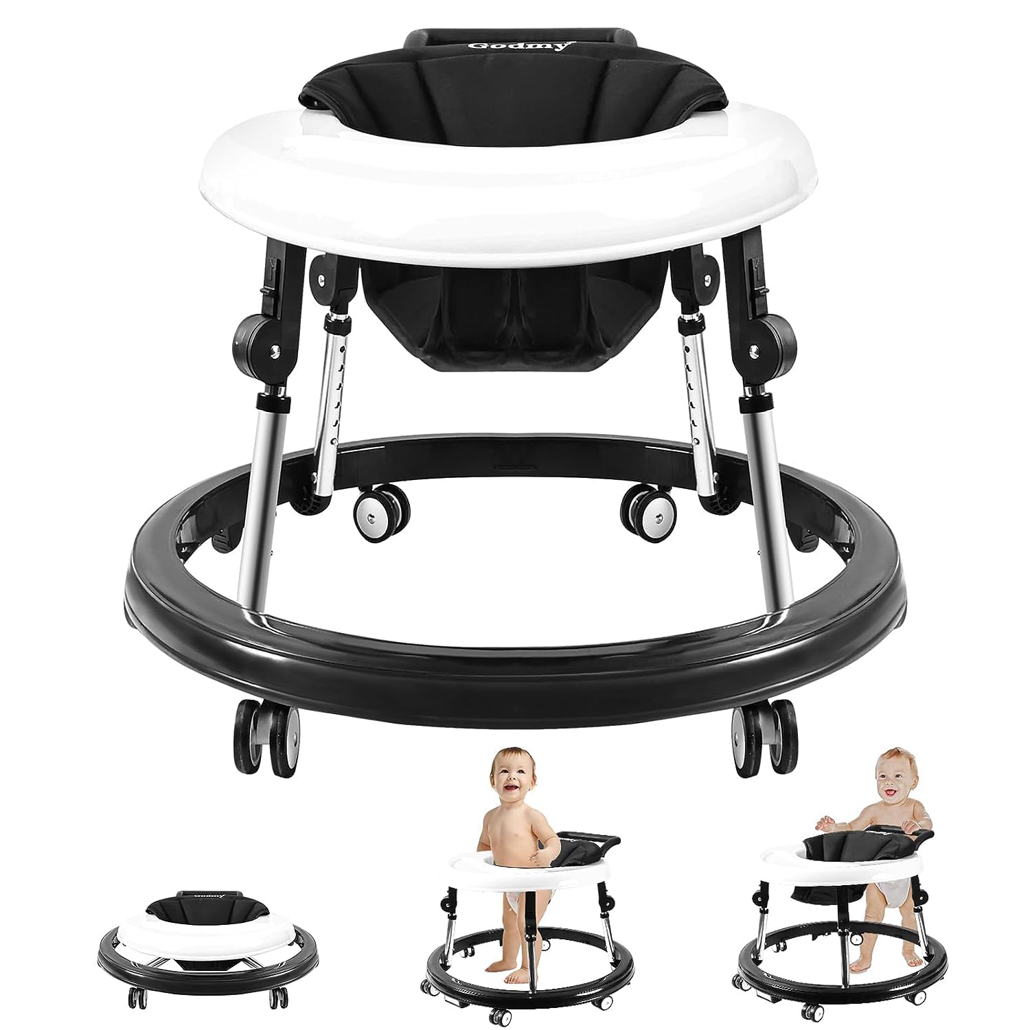 SFITVE Baby Walker,Walkers for Baby With Mute Wheels Anti-Rollover, 5-Position Height Adjustable Foldable Baby Walker for Boys and Girls from 6-18 Months(Color:Black)