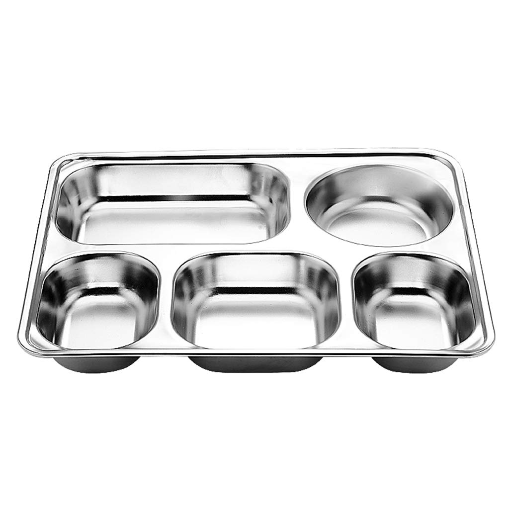 GIMEVAR Divided Dinner Tray,Stainless Steel Divided Dinner Tray Lunch Container Food Plate for School Canteen 3/5/4 Section