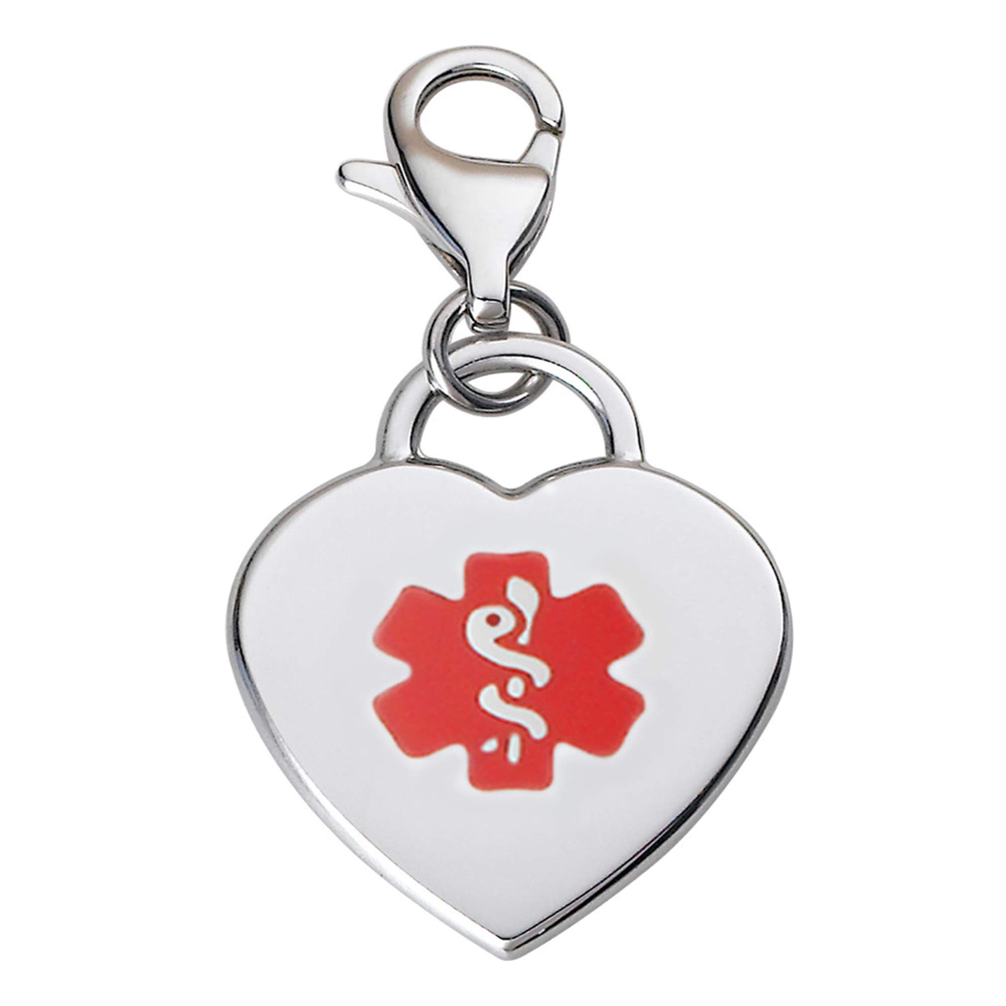 Divoti Deep Custom Laser Engraved Adorable Heart 316L Medical Alert Charm / Medical ID Charm w/ Lobster Clasp with Free Engraving