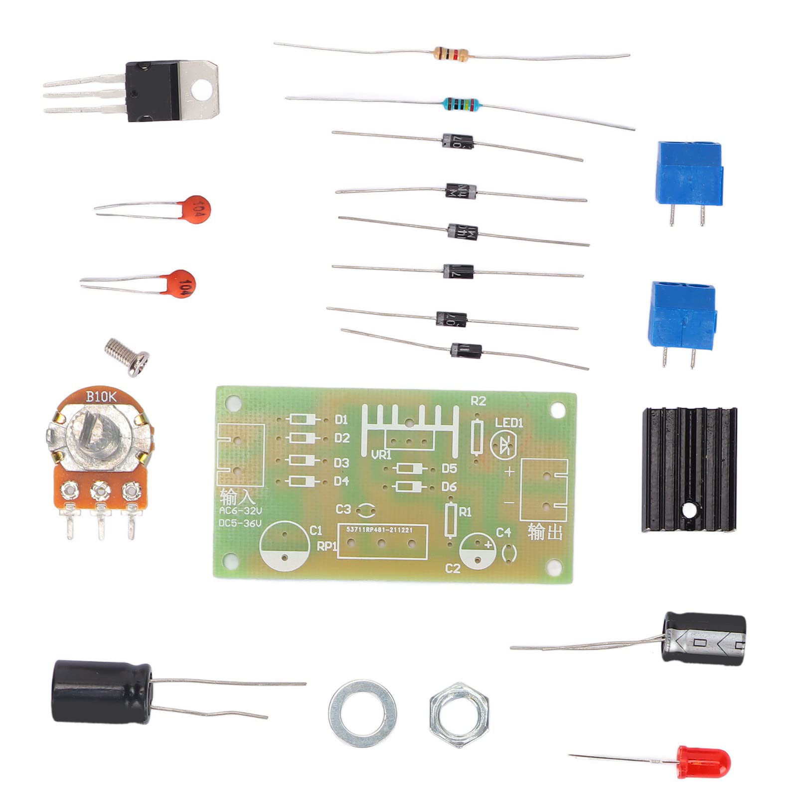 Walfront LM317 Adjustable Regulated Power Supply DIY Kit ABS Board AC/DC Input Output Protection Rectifier Circuit Input Adjustable Voltage Set for School Education lab