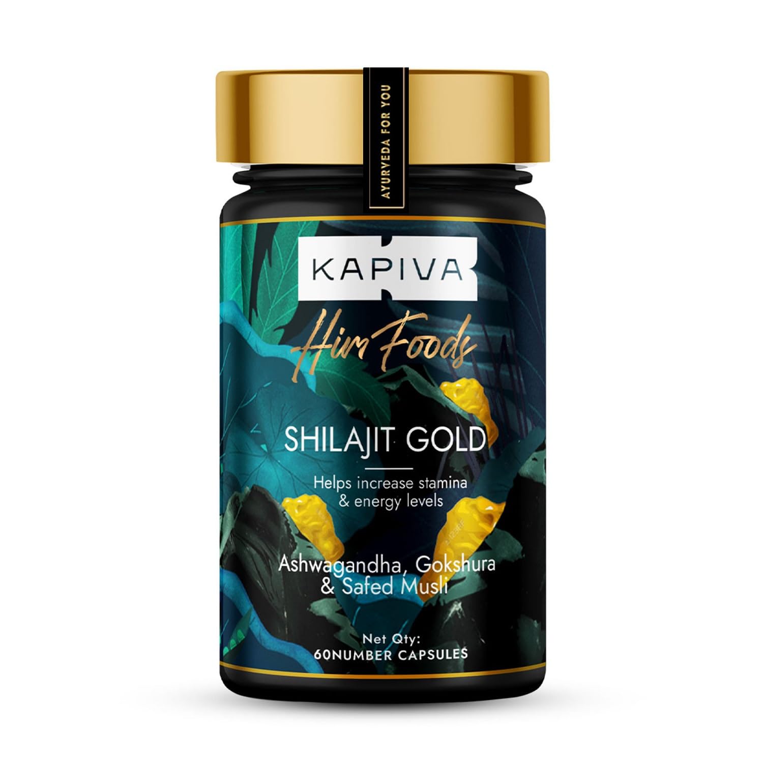 Kapiva Shilajit/Shilajeet Gold 60 Capsules | Contains 24 Carat Gold | For Stamina, Muscle Growth & Energy | Ashwagandha, Gokshura, Safed Musali & Other Action Herbs & 100% Ayurvedic