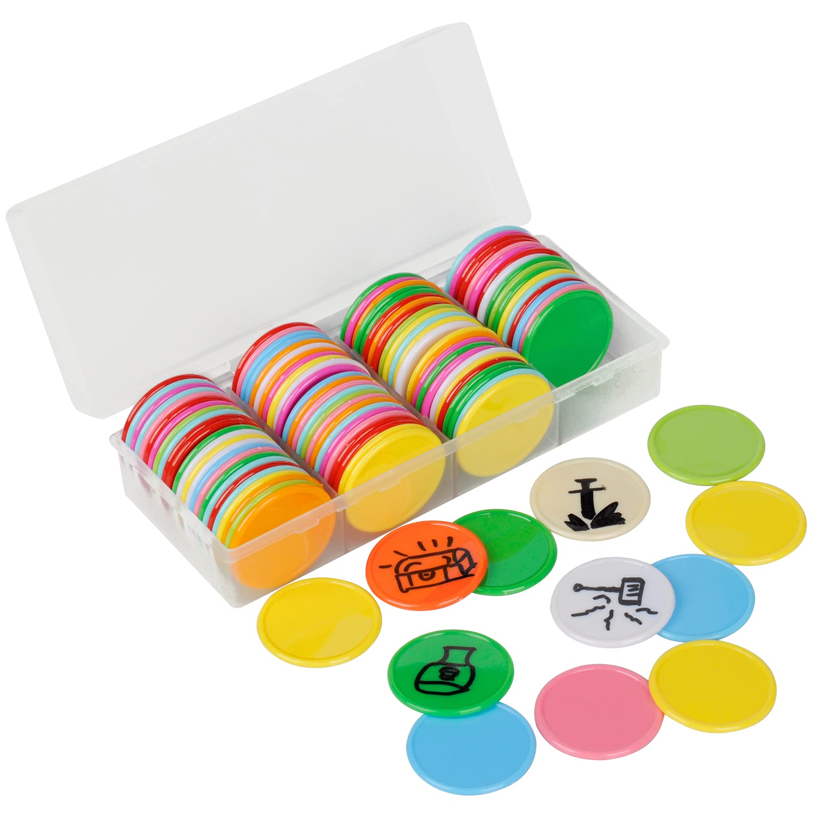 DND Wet & Dry Erase Tokens Set of 100 Colorful Blank Counters - 1.5" Customizable & Reusable Game Discs for Dungeons & Dragons, MTG, Bingo Clips and Any Tabletop RPGs