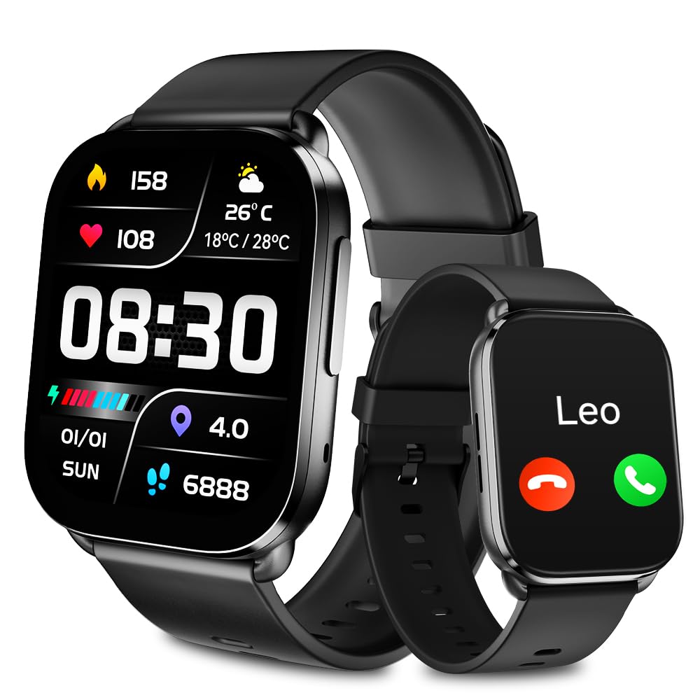 QCY Watch GS Smart Watch, 2.02" Big LCD Display, Answer/Make Call, 100+ Sports Modes IPX8 Waterproof Fitness Watches with Heart Rate Blood Oxygen Sleep Monitor, Fast Charging