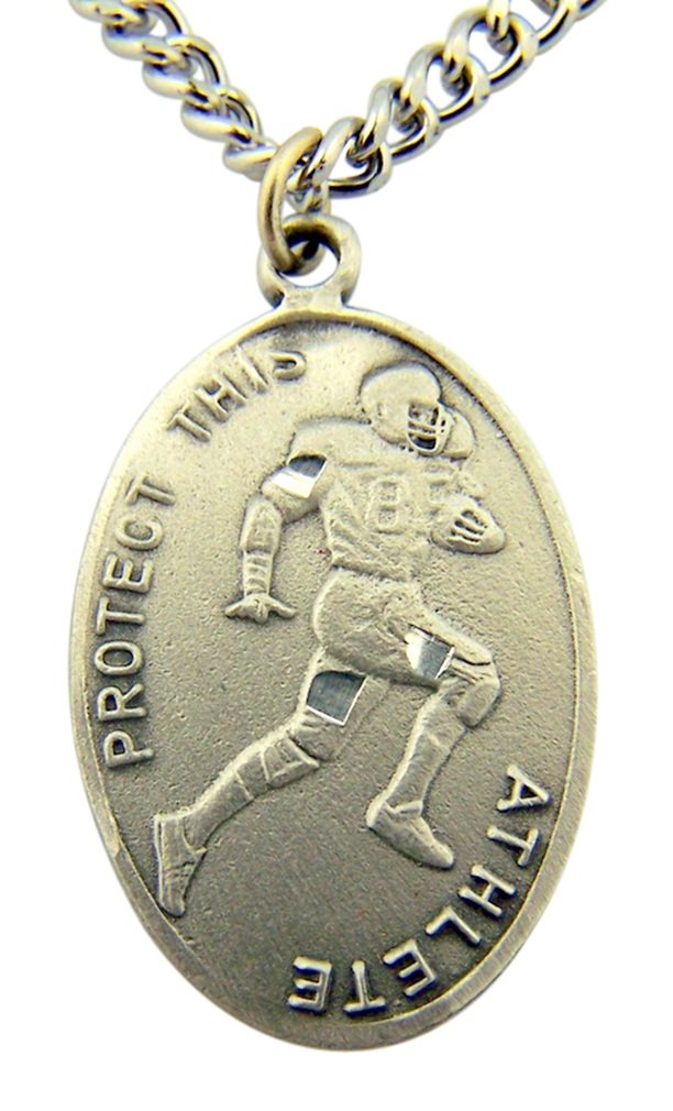 WJHSilver Tone Patron of Sports Saint Sebastian Football Athlete Medal, 1 Inch