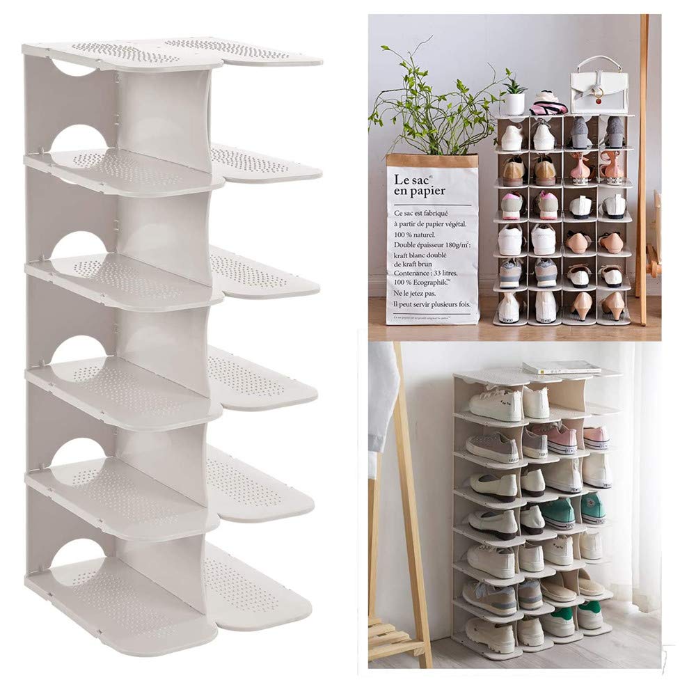 U-HOOME Shoe Rack , U-HOOME Shoe Slots Organizer, Adjustable Shoe Storage,Better Stability Shoe Organizer,Shoe Stacker,Space Saver,Shoe Racks Pack of 6,White