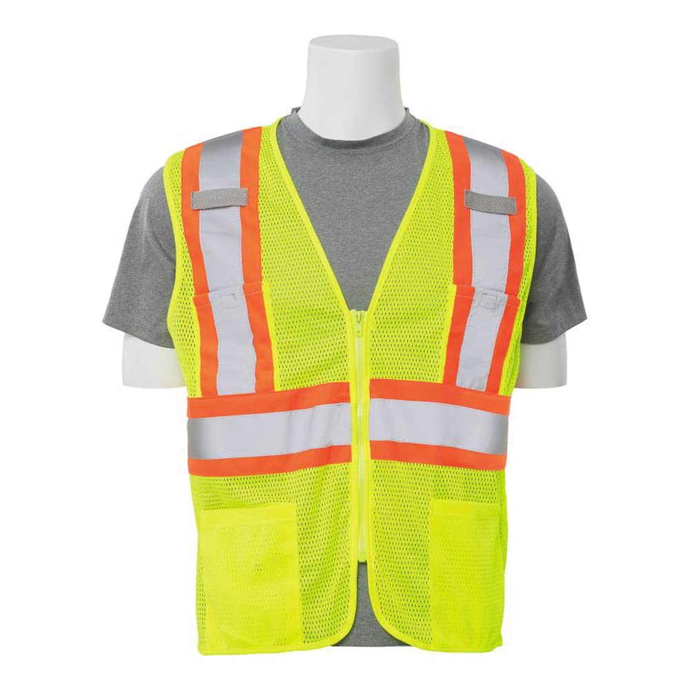 ERB 61814 Model S383P Type R Class 2 Mesh Zipper Safety Vest with Contrasting Trim, Hi-Viz Lime, S