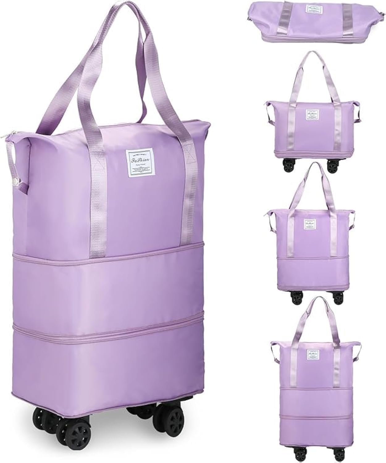 Rolling Duffle Bag with Wheels, Expandable Foldable Duffle Bag with Wheels and Handle for Travel, Rolling Luggage Bag Carry on Duffel Bag, Wheeled Travel Duffle Bag, Large Weekend Bag (Purple)