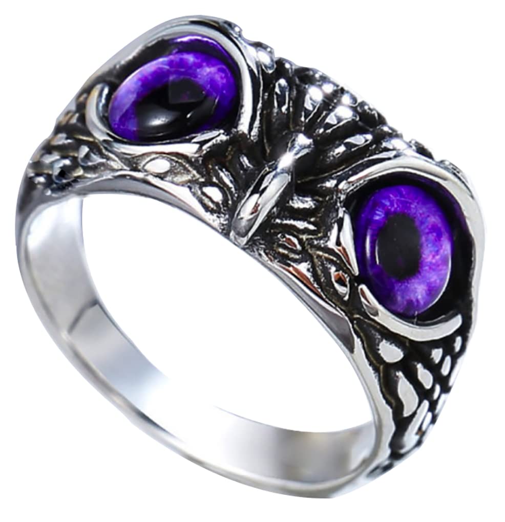 AZYOUNGUnisex 316L Stainless Steel Relief Surface Blue Green Purple Pink Devil’s Eyes Ring,US Size 6-10