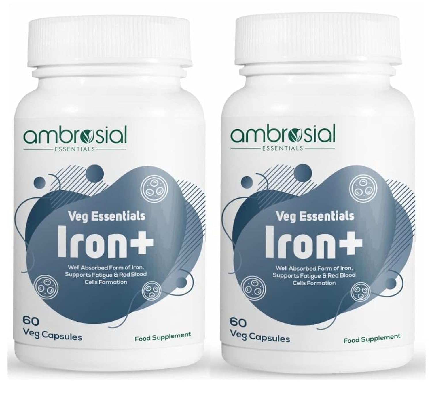 Ambrosial Iron Tablets High Strength 25mg| Iron Supplement for Women & Men Blood Support & Helps Reduce Tiredness & Fatigue | Enhanced Absorption & Non - Constipating (Pack of 2-120 Capsules)