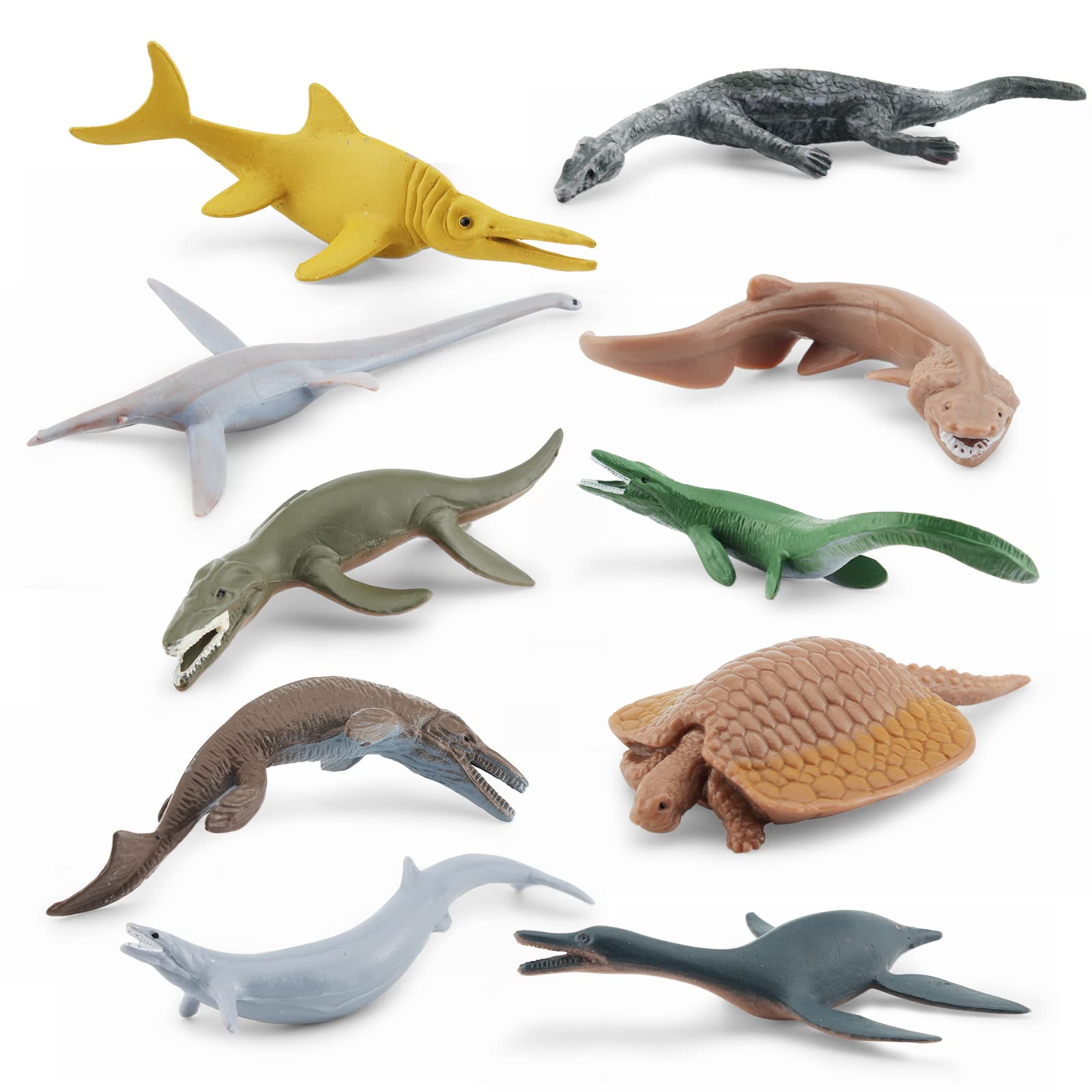 10PCS Mini Prehistoric Sea Creatures Toys Ancient Dinosaur Toy Set 2-4 Inch Marine Animal Figures Cake Topper Girls Boys Kids Toddlers Birthday Gift