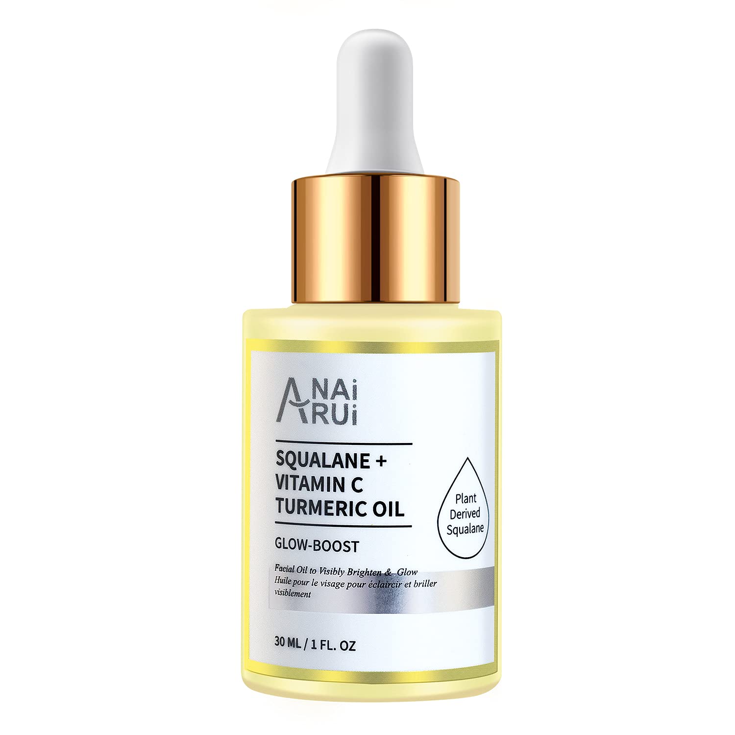 ANAiRUi Vitamin C Facial Oil with Squalane Oil, Turmeric Oil - Glow Oil for Face - Anti-ageing, Brighten Skin Face Oil - Natural Face Oil for Dry Skin, Hair, Cuticles, Dry Hands and Feet, 30ml