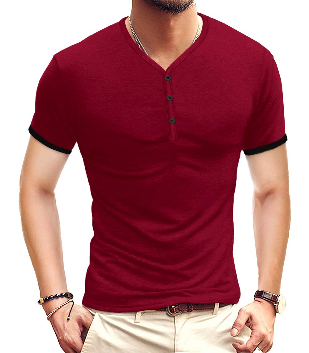 MLANM Mens Casual Slim Fit Basic Henley Short/Long Sleeve Fashion T-Shirt