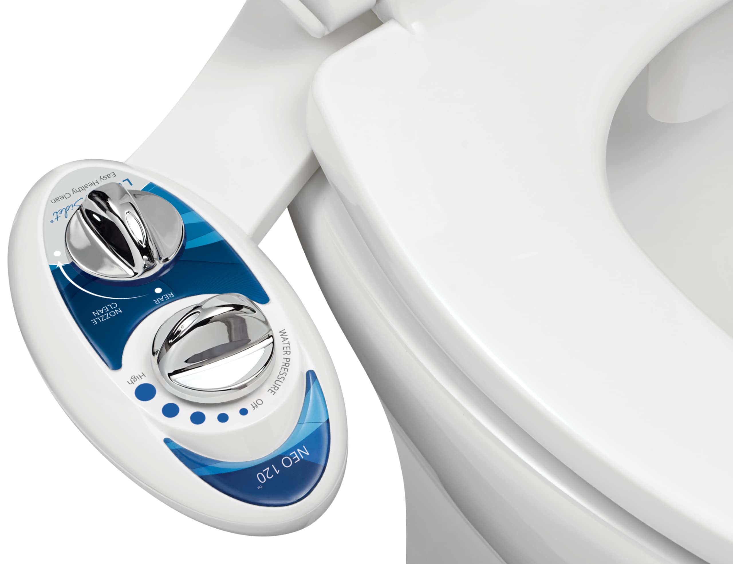 Luxe Bidet Neo 120 - Self Cleaning Nozzle - Fresh Water Non-Electric Mechanical Bidet Toilet Attachment (blue and white)