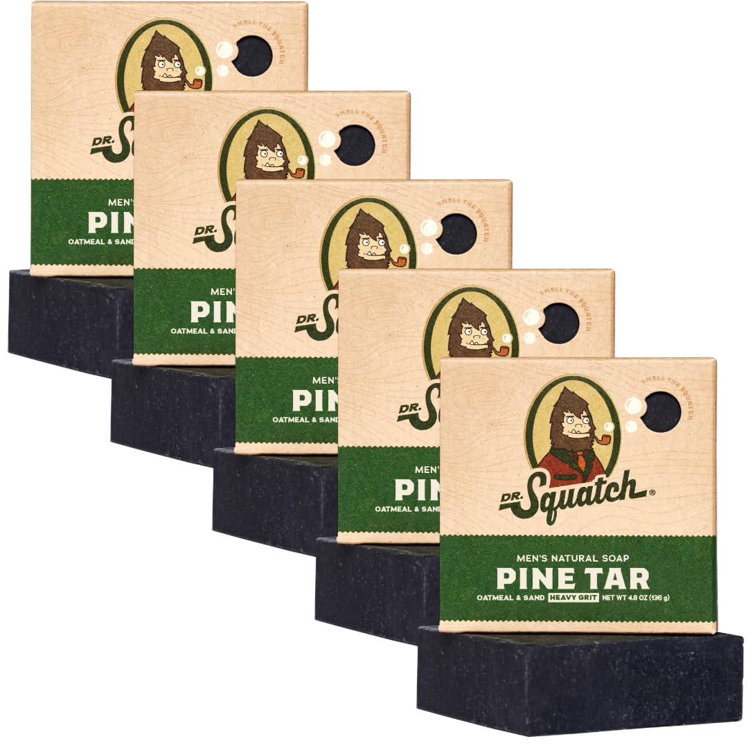 Dr. SquatchMen's Bar Soap - 5-Pack Pine Tar - All Natural Bar Soap for Men - 5 Bars of Soap - Smell Rugged, Woodsy, and Strong (4.8oz)