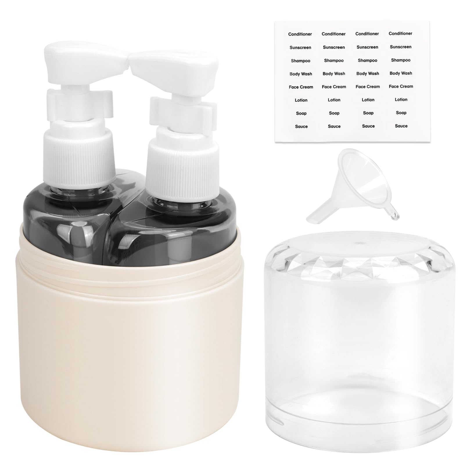 ColorlifeTravel Bottles for Toiletries 2 in 1 Travel Containers for Toiletries,Leak-Proof Refillable Plastic Bottles with Lid,Travel Toiletry Containers for Shampoo,Body Wash,Conditioner,Lotion-Beige