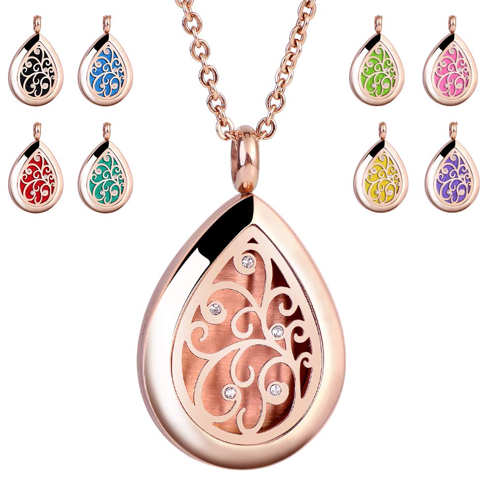 RoyAroma Rose Gold Aromatherapy Essential Oil Diffuser Necklace Stainless Steel pendant Perfume Locket Women Jewelry