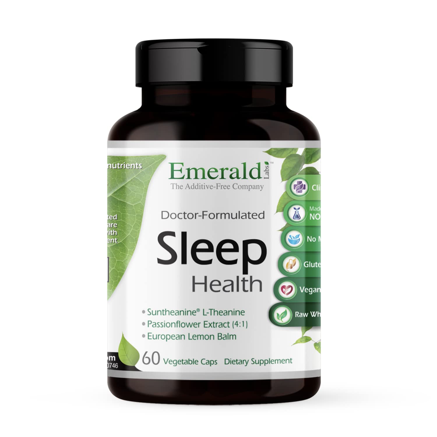 EMERALD LABSSleep Health - Dietary Supplement with Melatonin, Passionflower Extract, Lemon Balm, and L-Theanine for Healthy Sleep and Nighttime Relaxation - 60 Vegetable Capsules