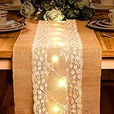 Christmas Burlap Table Runner with LED String Lights Rustic Burlap Table Runners 12" x 108" Christmas Tablecloth Lighted Table Runner Farmhouse Table Decor for Wedding Bridal Shower Xmas Holiday