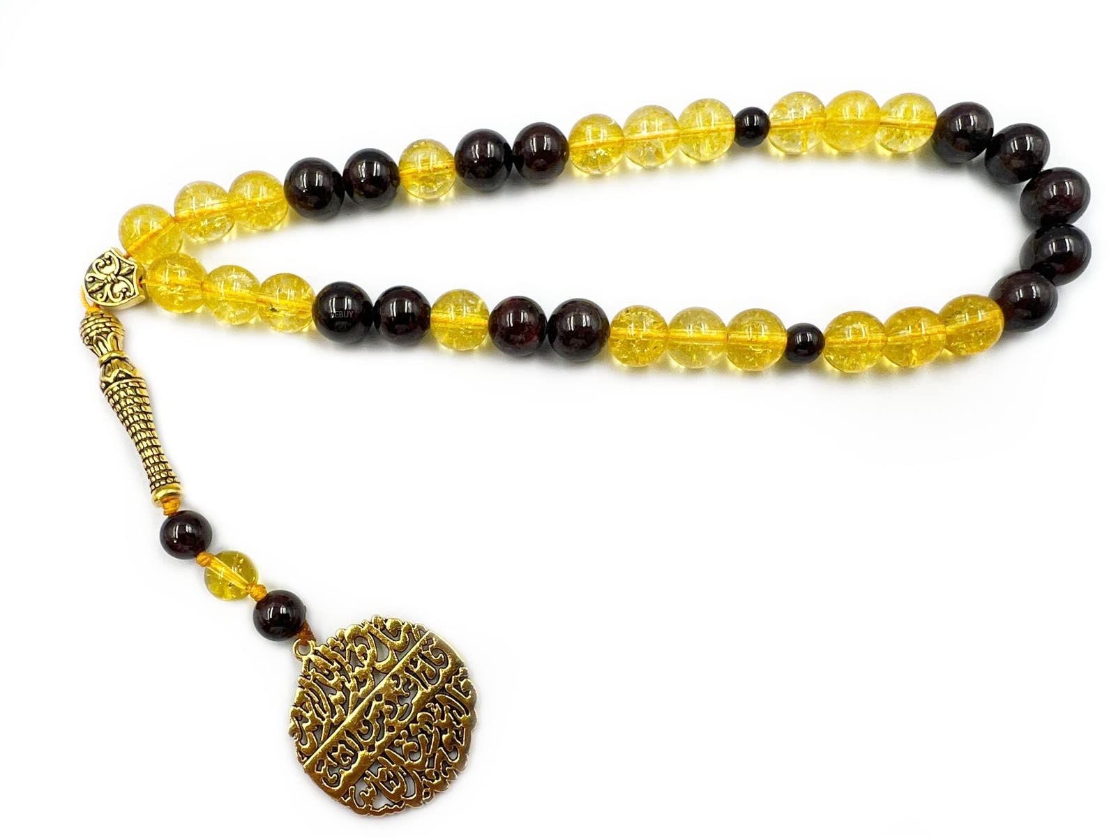 REBUYNatural Citrine & Garnet 33 Beads Stone Prayer Tasbih | Meditation Tool for Serenity & Positive Energy | Islamic Gift, Bracelet or Necklace, Premium Craftsmanship | Bead Size : 10 MM