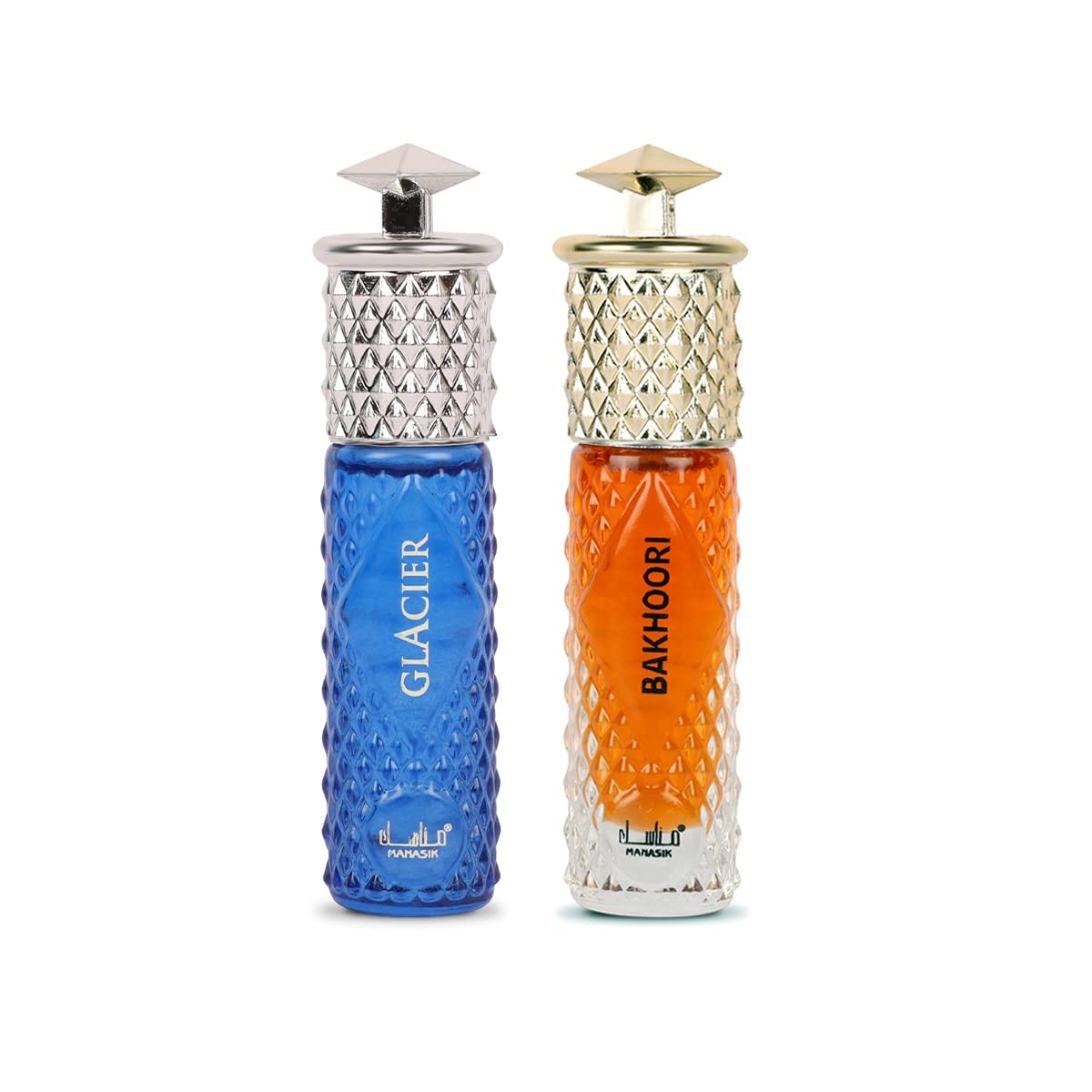 Manasik Set of 2 Alcohol Free Premium Attar, Glacier For Unisex & Bakhoori For Men, Fresh & Soothing Fragrance, Long Lasting Roll on Itra, 6ml Each