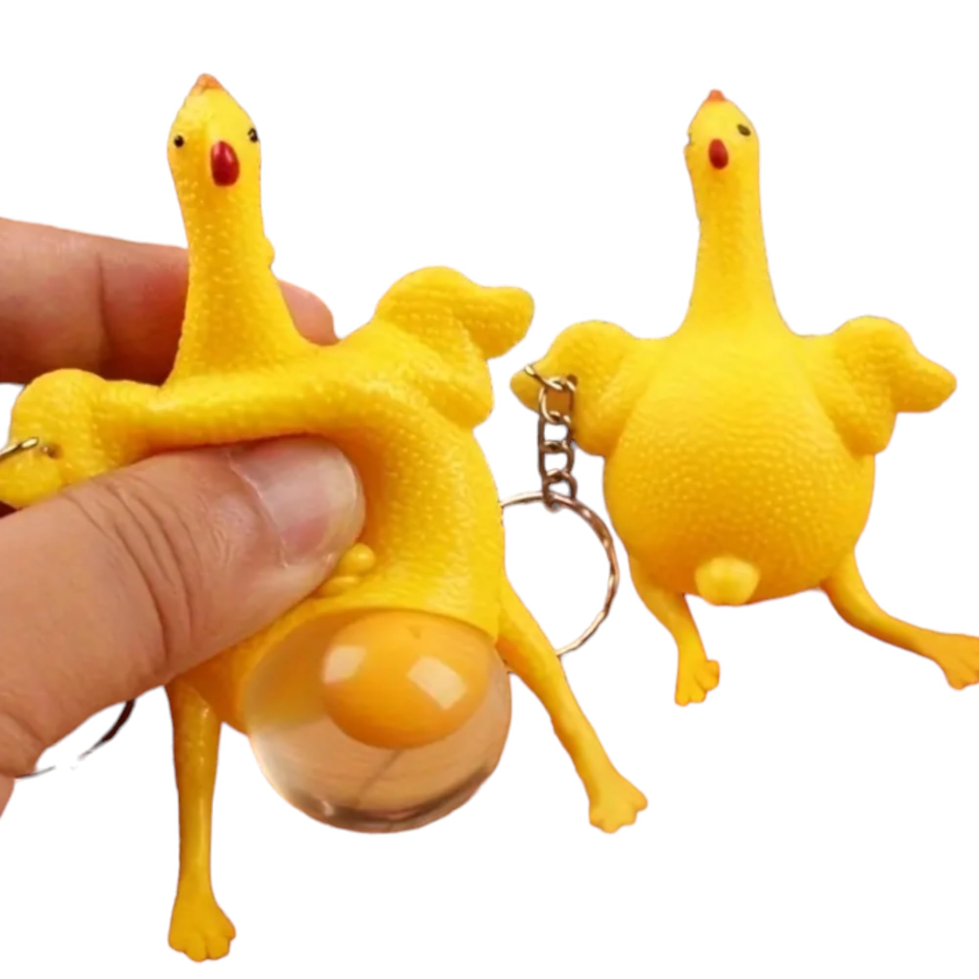 Hapachii Funny Squeeze Chicken Laying Egg Keychain - Stress Relief Novelty Gag Toy - TPU Squishy Fowl Egg Keyring Whimsical (1pc)