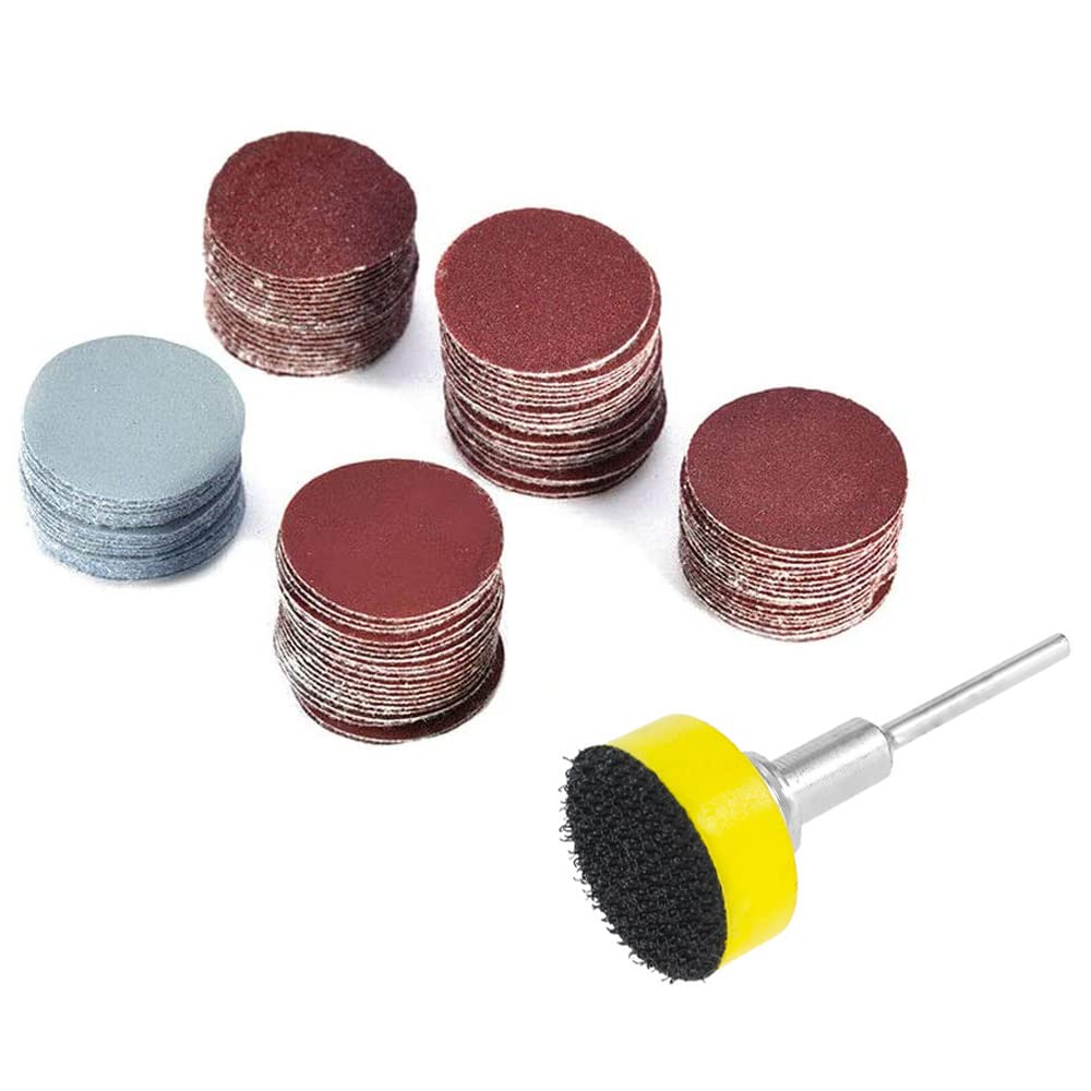 Bestgle 100pcs 1-Inch/ 25mm Sanding Discs Pads Sander Disk Kit with 1/8” Shank Abrasive Polish Pad Plate 100/180/ 240/1500/ 3000 Grit Paper for Drill Grinder Rotary Tools