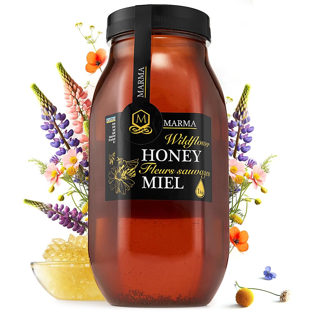 HONIGMA® Raw Honey | Exquisite Taste | 100% Pure | Unpasteurized | Unfiltered | Partially crystallized | (35.2 Fl Oz (Pack of 1), Wildflower)