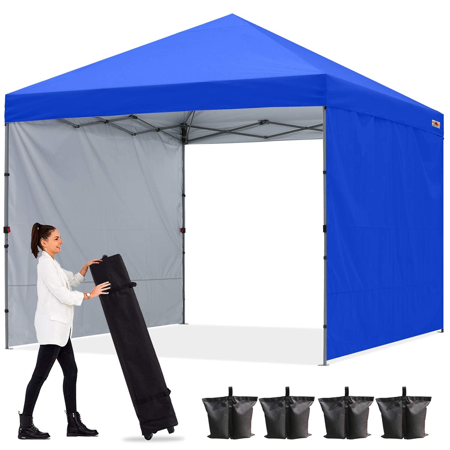 ABCCANOPY Easy Pop up Canopy Tent with 2 Sidewalls for Outdoor Sun Blocking or Rain Protection,10x10, Royal Blue