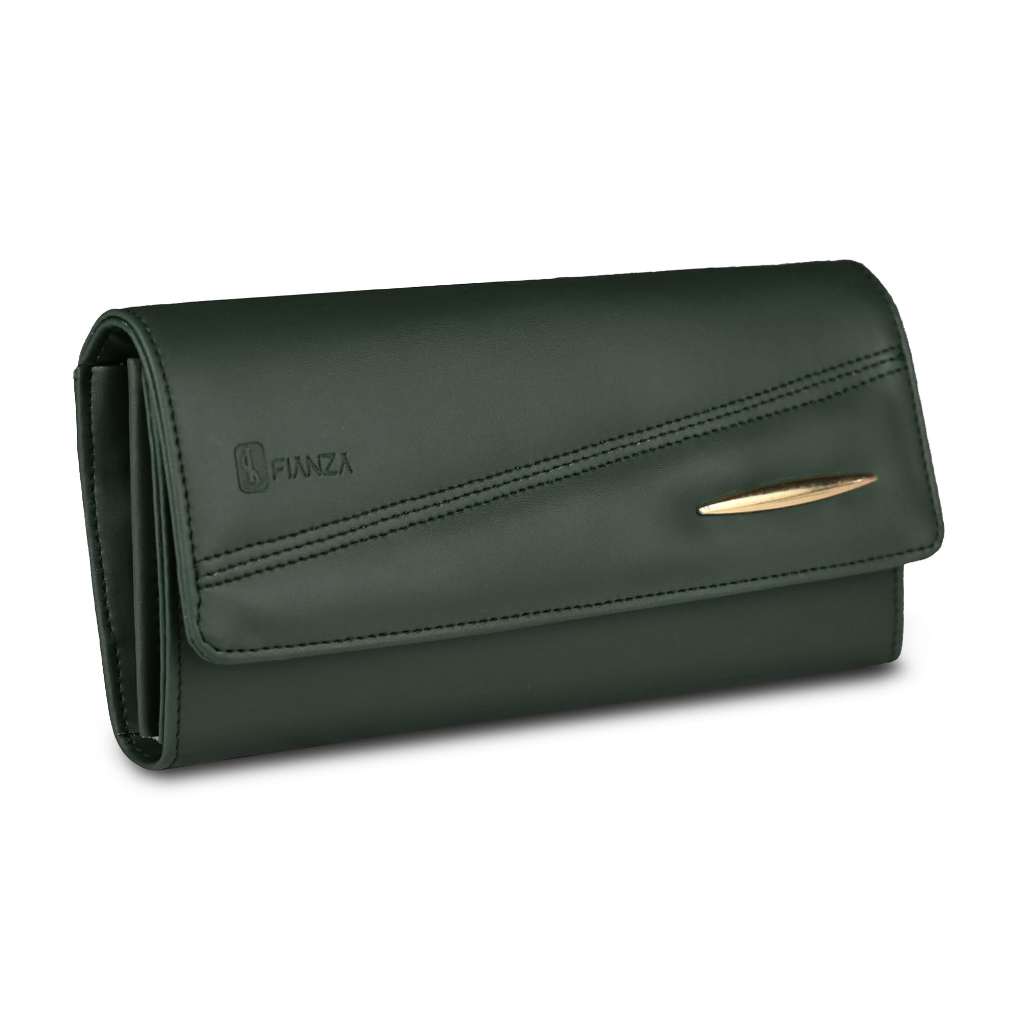 FIANZA Women's Green Wallet Hand Purse Clutch| 4 Card Slots| Phone Pocket| Faux Leather_sab-001grn