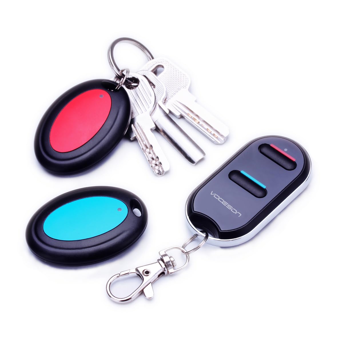 VODESON Key Finder Remote Control Finder, Easy to Use Suitable for The Elderly Key Locator Device,Whistle Phone Keychain Finder,Item Tracker,1 RF Transmitter 2 Receivers