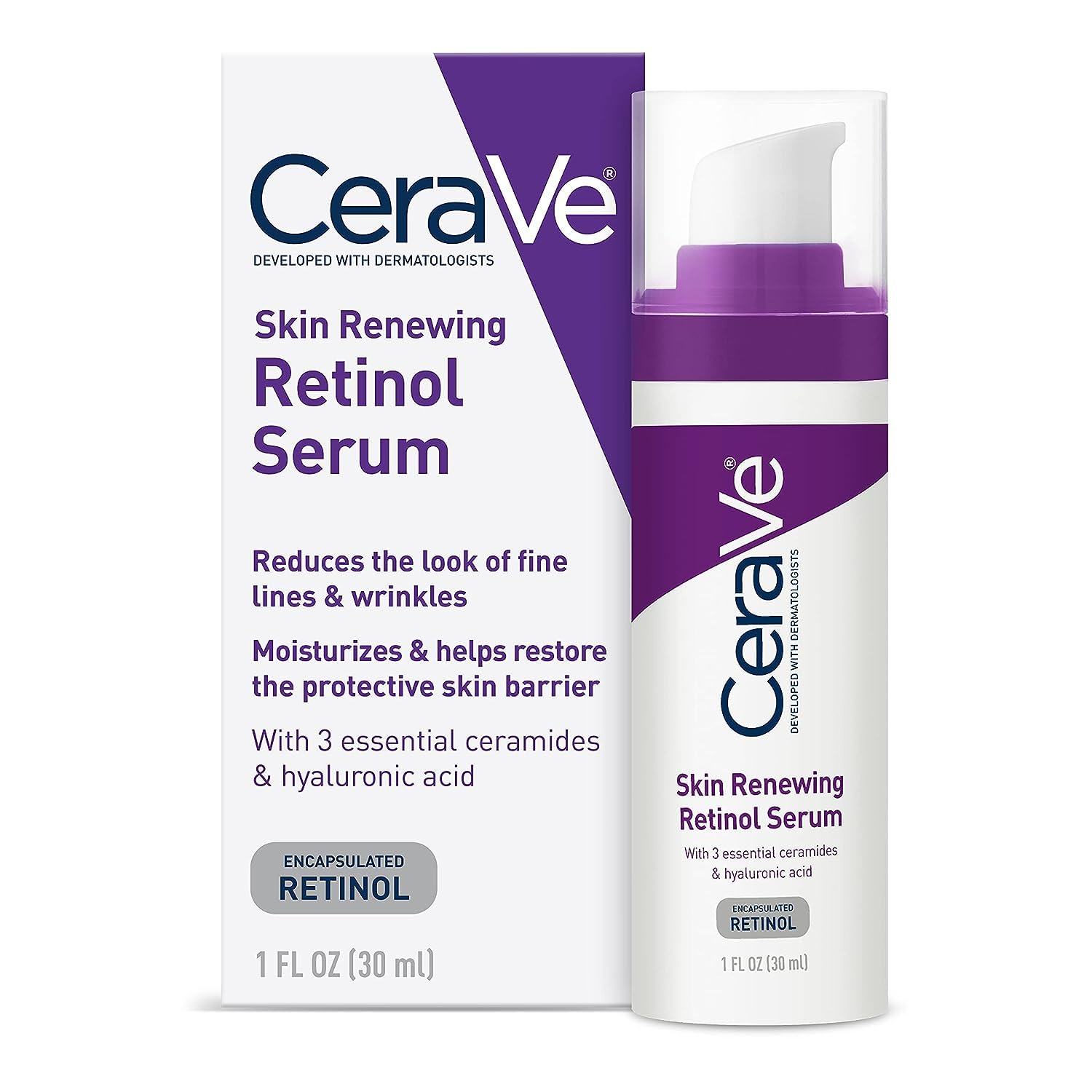 CeraVeAnti Aging Retinol Serum For Face, Encapsulated Retinol With Hyaluronic Acid, Niacinamide & Ceramides, Smooths Wrinkles & Fine Lines, Gentle Skin Brightening Serum, Fragrance Free, 1 Oz